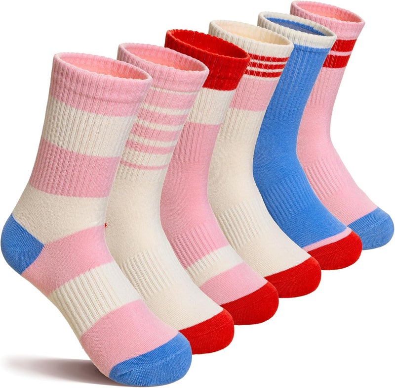 Eocom Kids Girls Socks Athletic Sport Breathable Soft Cotton Youth Girsl Crew Socks 6 Pairs - Image 1